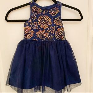 MIA & MIMI Navy/holographic floral formal dress 2T